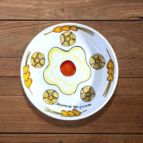 Piatto tondo fondo artigianale siciliano De Simone Giusina Pane nell'Uovo Piatto tondo fondo artigianale siciliano De Simone Giusina Pane nell'Uovo
